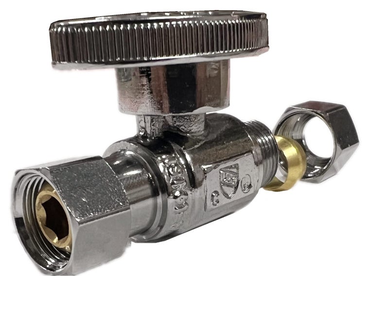 EZ-Fluid 3/8" O.D Female Compression x 3/8" O.D Male Comp. Brass Quarter Turn Water Shut Off Straight Repair Add On Stop Ball Valve,Chrome For Kitchen,Bathroom, Add a Tee Plumbing - Image 1